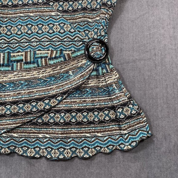 Notations Petite Wrap-Style Top Blouse Buckle Geometric Print Womens Size PL - Picture 2 of 9